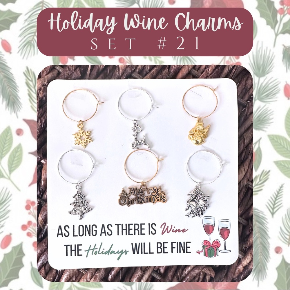 Handmade Holiday Wine Charms (Set #21)